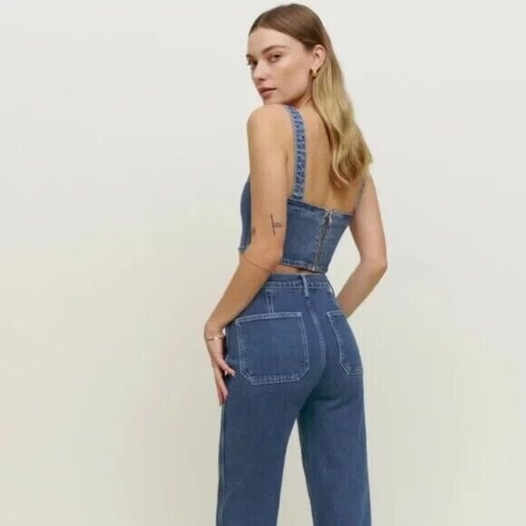 Reformation Denim - Reformation Sunny Denim Two Piece Set Womens Size 6 Blue Organic Cotton Crop NWT